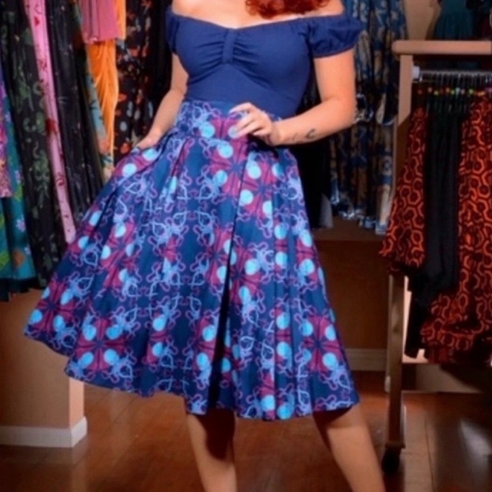 Pinup Couture Daddy Cthulu Print Long Jun Skirt Retro Rockabilly - SMALL- NWT